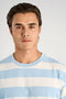 Front image of a model wearing the Striped oversized t in aqua, by brand Lindbergh