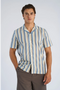 Front image of a model wearing Striped s/s shirt in blue, by brand Lindbergh