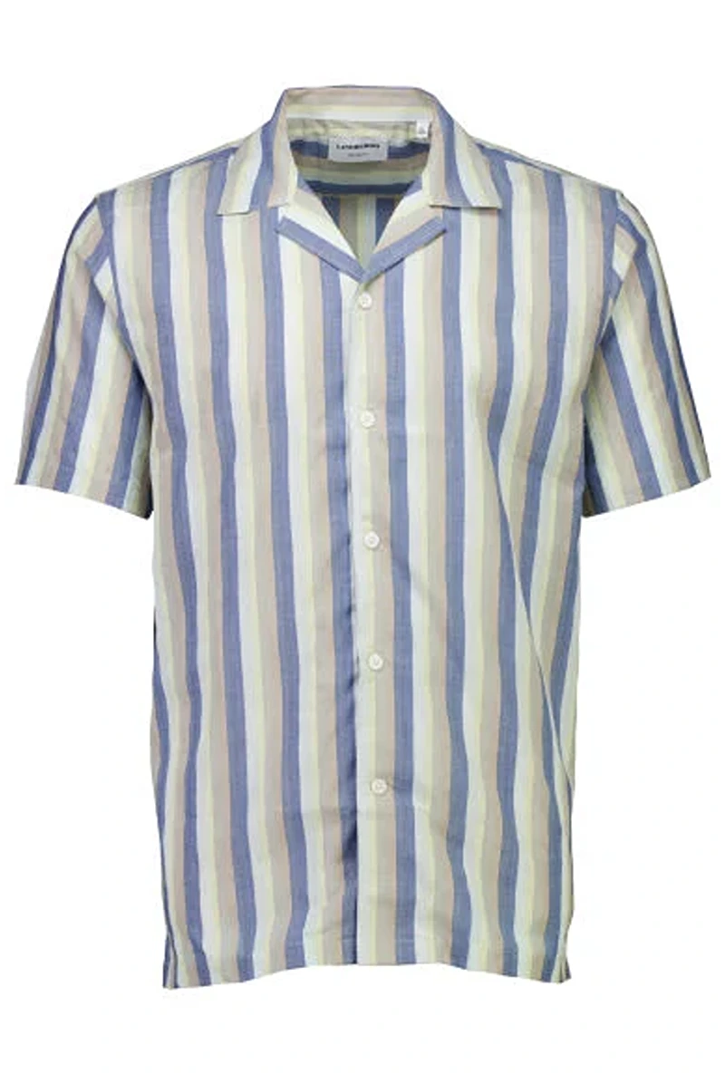Front image of Striped s/s shirt in blue, by brand Lindbergh