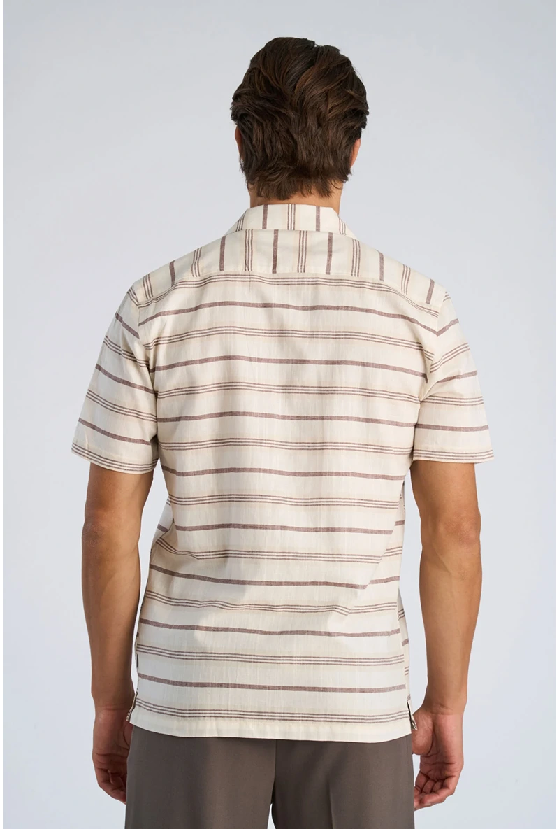 Back image of a model wearing Striped structure s/s shirt in brown, by brand Lindbergh