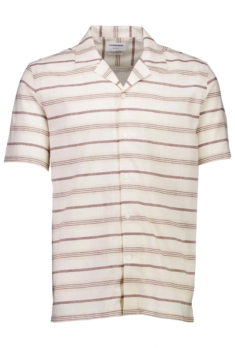 Front image of Striped structure s/s shirt in brown, by brand Lindbergh