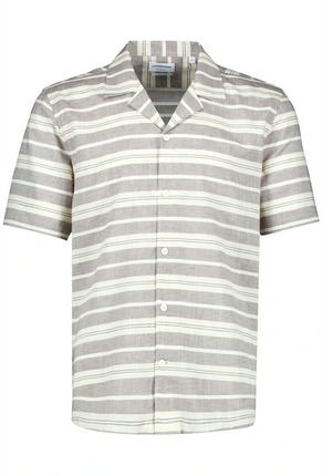 Front image of Striped structure s/s shirt in sand, by brand Lindbergh