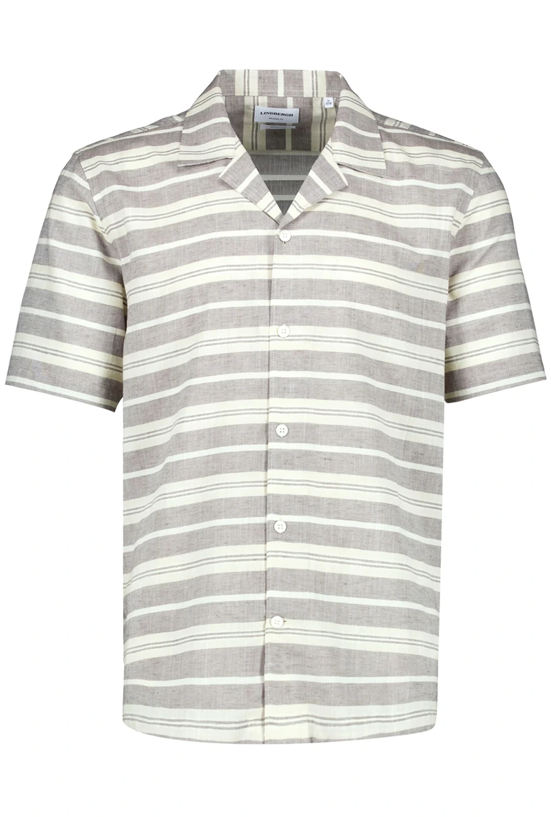 Front image of Striped structure s/s shirt in sand, by brand Lindbergh