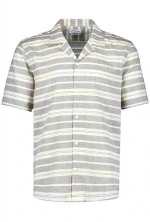 Front image of the Striped structure s/s shirt in sand, by brand Lindbergh