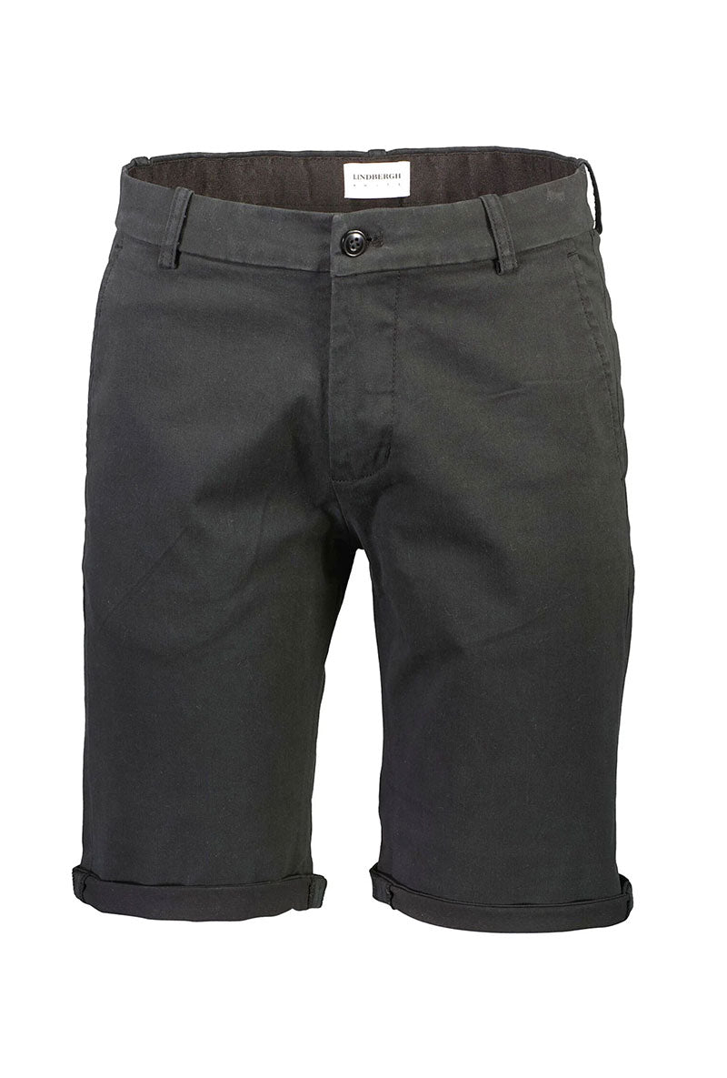 Front image of Superflex relaxed fit chino shorts in black, by brand Lindbergh