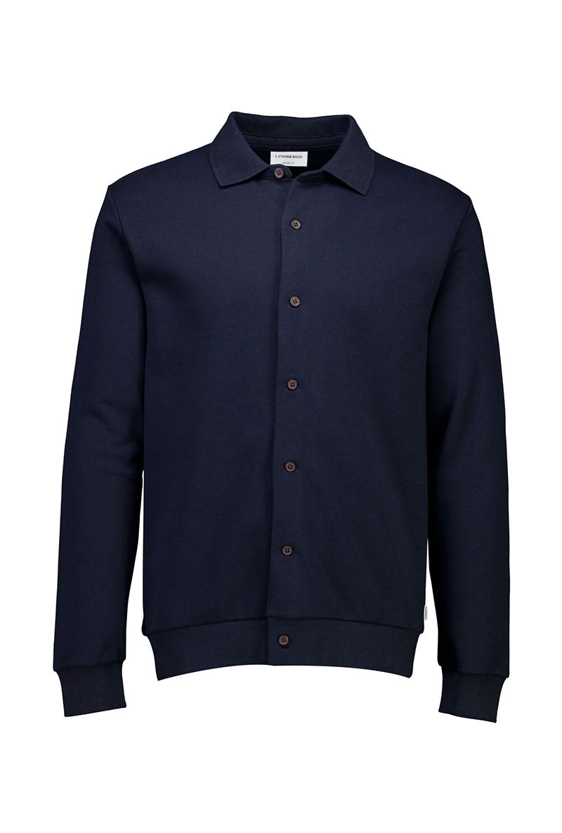 Front image of Lindbergh sweat cardigan in navy, by brand Lindbergh