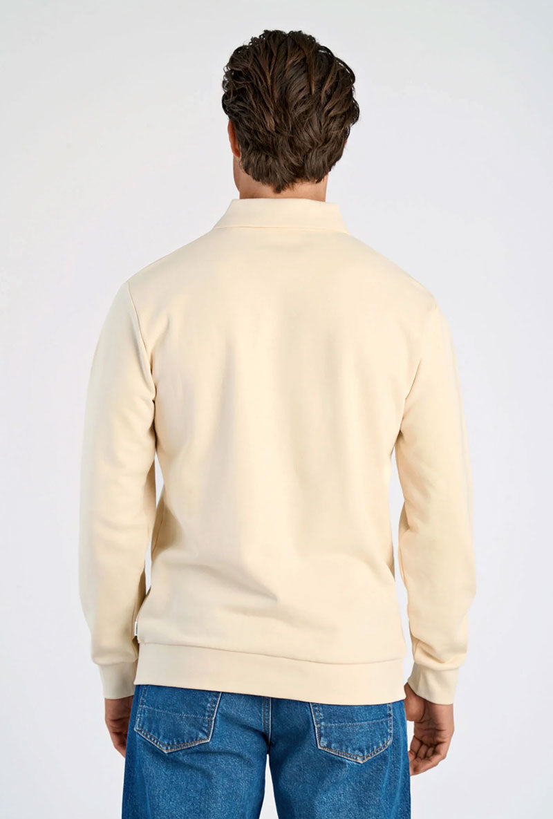 Back image of a model wearing Lindbergh sweat cardigan in beige, by brand Lindbergh