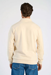 Back image of a model wearing the Lindbergh sweat cardigan in beige, by brand Lindbergh
