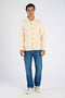 Front image of a model wearing the Lindbergh sweat cardigan in beige, by brand Lindbergh