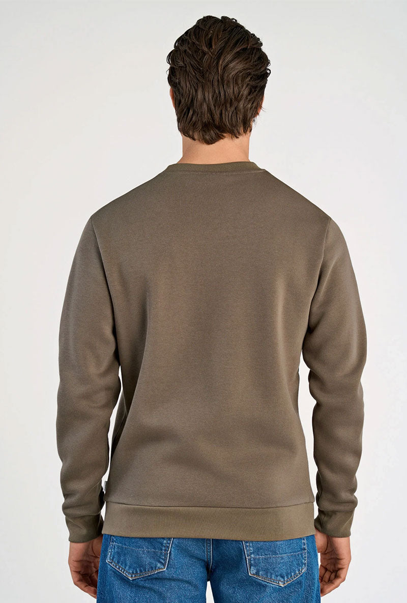 Back image of a model wearing Lindbergh sweatshirt in brown, by brand Lindbergh
