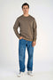 Front image of a model wearing the Lindbergh sweatshirt in brown, by brand Lindbergh