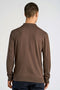 Back image of a model wearing the Ecovero ls polo in brown, by brand Lindbergh