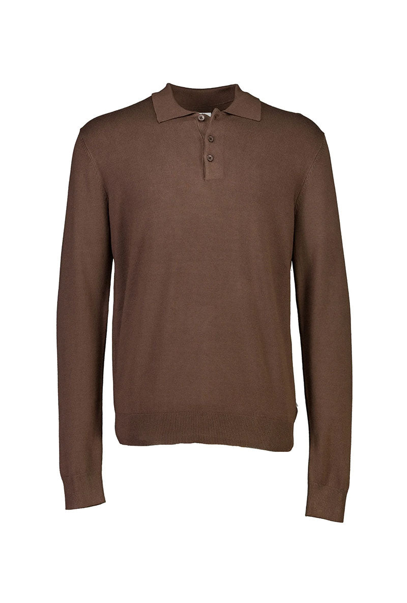 Front image of Ecovero ls polo in brown, by brand Lindbergh