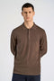 Front image of a model wearing Ecovero ls polo in brown, by brand Lindbergh