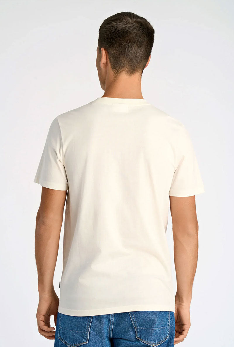 Back image of a model wearing Embroidery ss tshirt in off white, by brand Lindbergh