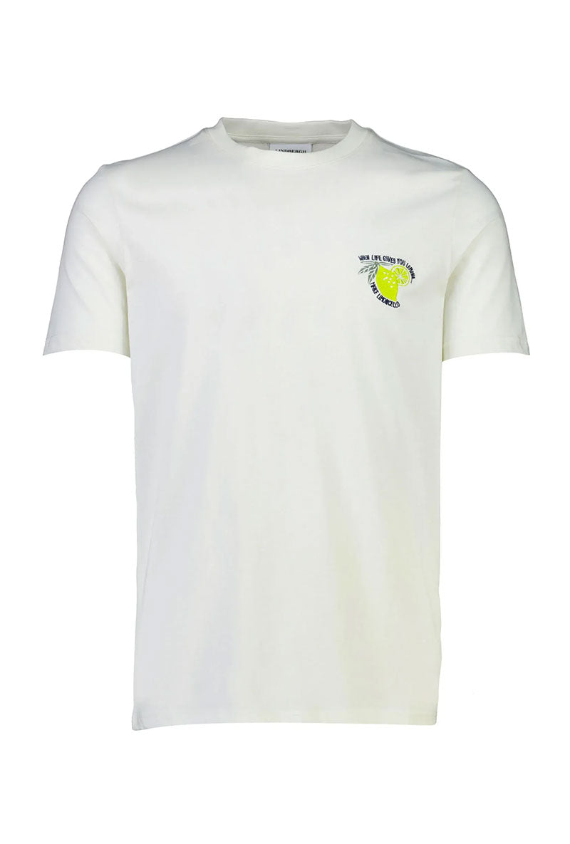 Front image of Embroidery ss tshirt in off white, by brand Lindbergh