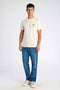 Front image of a model wearing the Embroidery ss tshirt in off white, by brand Lindbergh