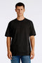 Front image of a model wearing Oneck oversize tshirt in black, by brand Lindbergh