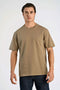 Front image of a model wearing Oneck oversize tshirt in stone, by brand Lindbergh
