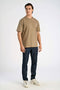 Front image of a model wearing the Oneck oversize tshirt in stone, by brand Lindbergh