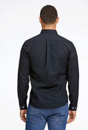 Back image of a model wearing the Oxford superflex ls shirt in black, by brand Lindbergh