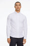 Front image of a model wearing Oxford superflex ls shirt in white, by brand Lindbergh