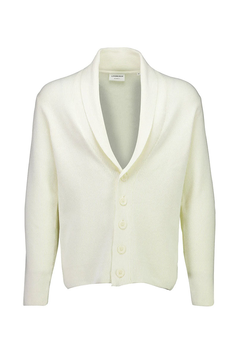 Front image of Rib shawl collar cardigan in cream, by brand Lindbergh