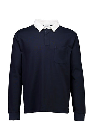 Front image of the Rugby sweat polo in navy, by brand Lindbergh