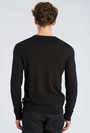 Back image of a model wearing the Soft viscose blend oneck knit in black, by brand Lindbergh