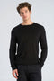 Front image of a model wearing Soft viscose blend oneck knit in black, by brand Lindbergh
