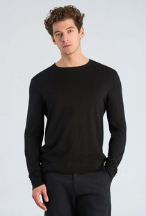 Front image of a model wearing the Soft viscose blend oneck knit in black, by brand Lindbergh