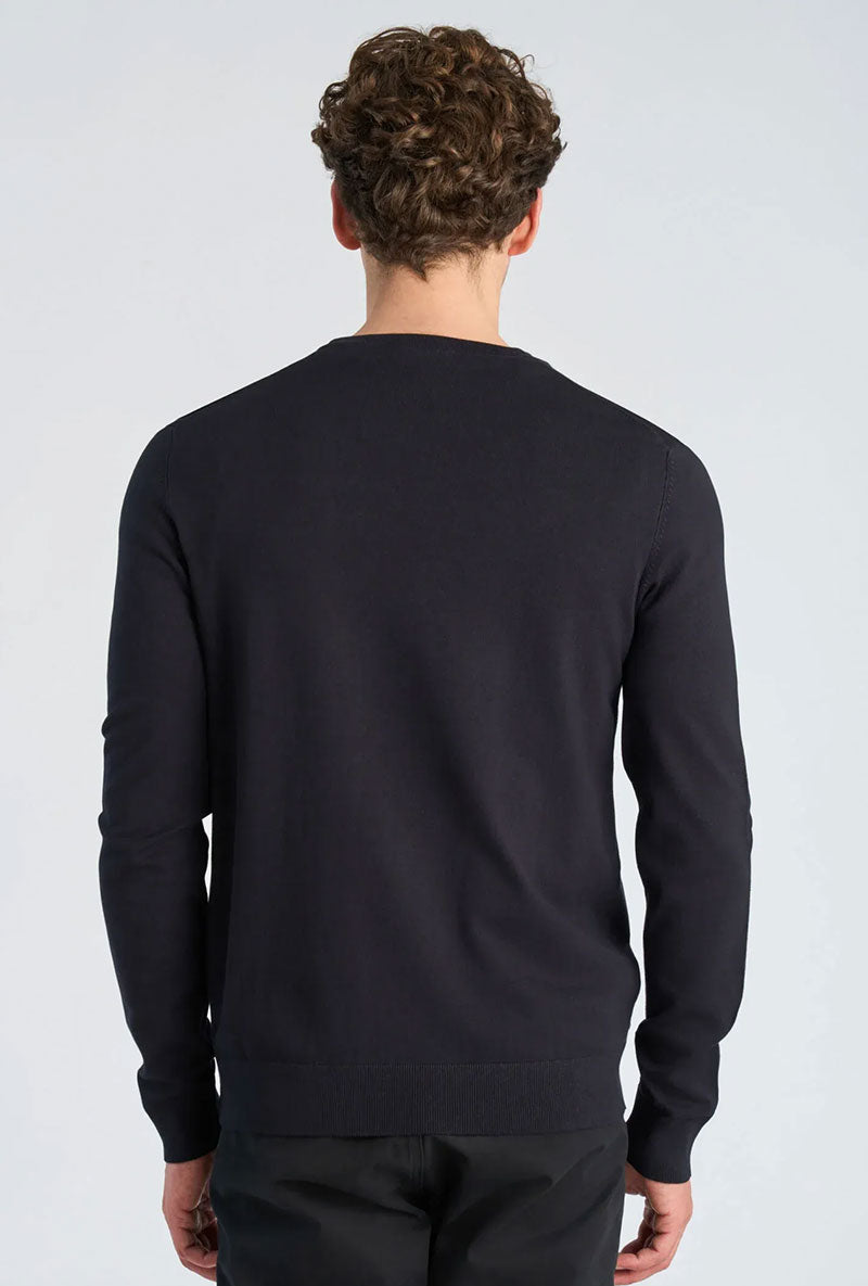 Back image of a model wearing Soft viscose blend oneck knit in navy, by brand Lindbergh