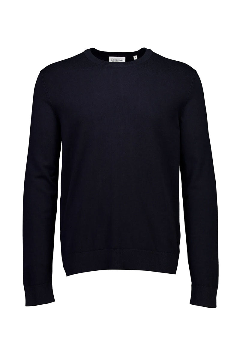 Front image of Soft viscose blend oneck knit in navy, by brand Lindbergh