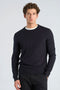 Front image of a model wearing Soft viscose blend oneck knit in navy, by brand Lindbergh