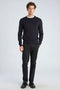 Front image of a model wearing the Soft viscose blend oneck knit in navy, by brand Lindbergh