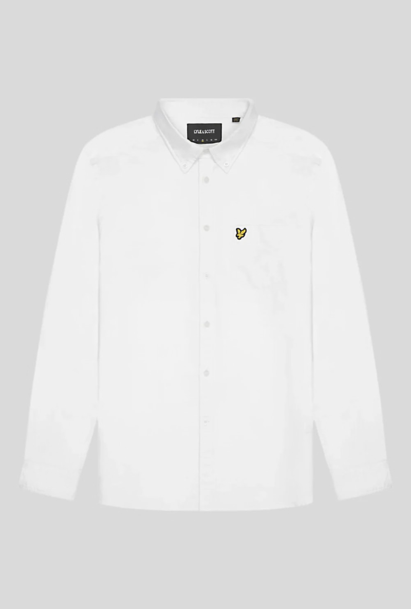 Front image of Lyle and scott plain oxford shirt in white, by brand Lyle and scott