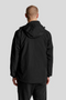 Back image of a model wearing the Lyle and scott zip through hooded jacket in black, by brand Lyle and scott