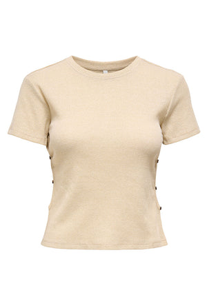 Front image of the Carla glitter s/s top in gold, by brand Only