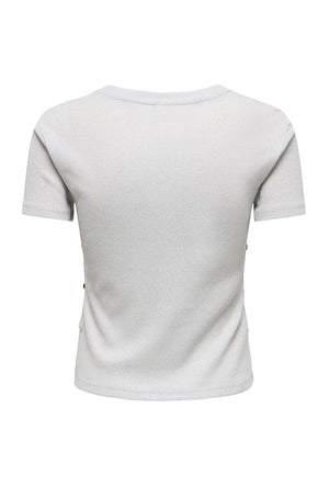 Back image of the Carla glitter s/s top in silver, by brand Only