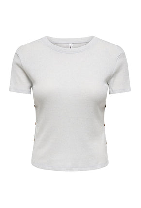 Front image of Carla glitter s/s top in silver, by brand Only