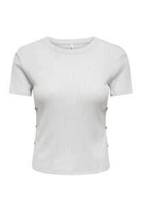 Front image of the Carla glitter s/s top in silver, by brand Only