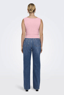 Back image of a model wearing the Only easy s/l tank top in pink, by brand Only