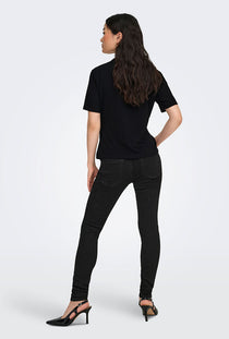 Back image of a model wearing the Only elena s/s detail top in black, by brand Only