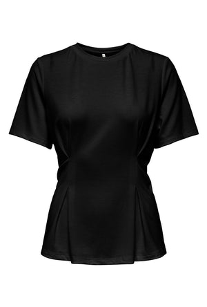 Front image of the Elena s/s pleated top in black, by brand Only