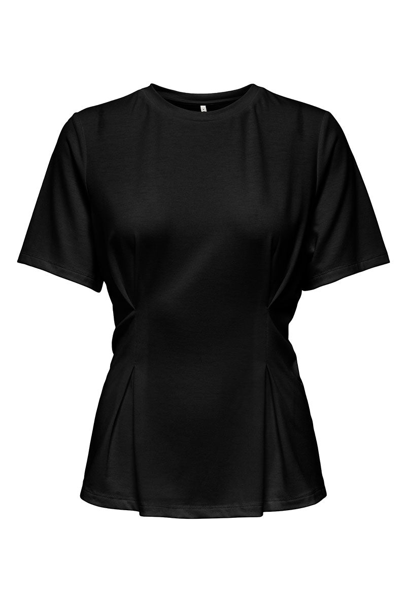 Front image of Elena s/s pleated top in black, by brand Only