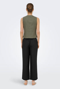 Back image of a model wearing the Goa mw linen pull up culotte pants in black, by brand Only