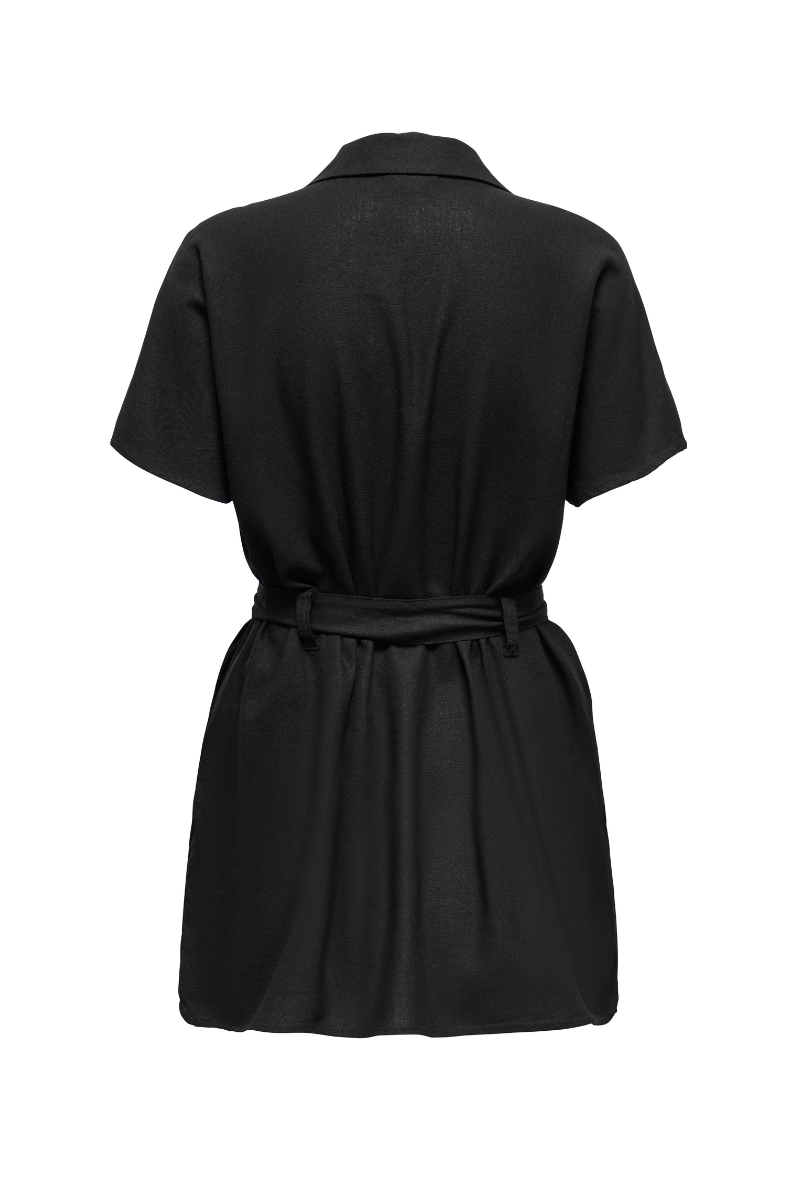 Back image of Goa shortsleeve linen belt shirt dress in black, by brand Only