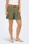 Front image of a model wearing Ibiza hw belt shorts in khaki, by brand Only