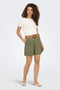 Front image of a model wearing the Ibiza hw belt shorts in khaki, by brand Only