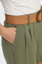 Front image of a model wearing the Ibiza hw belt shorts in khaki, by brand Only